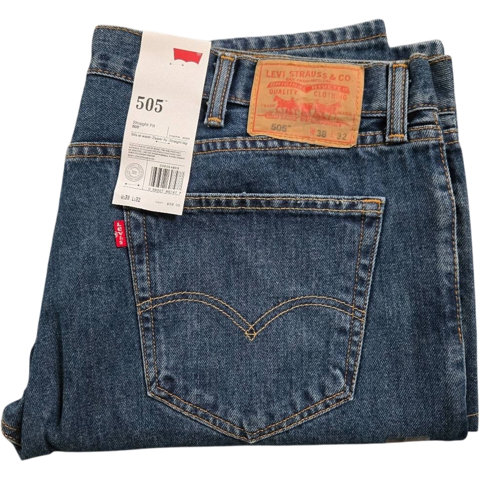Levi's 505 Straight Fit Blue Jeans Mens Size 38x32